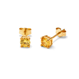 Gold Plated Sterling Silver Citrine CZ 4mm Stud Earrings