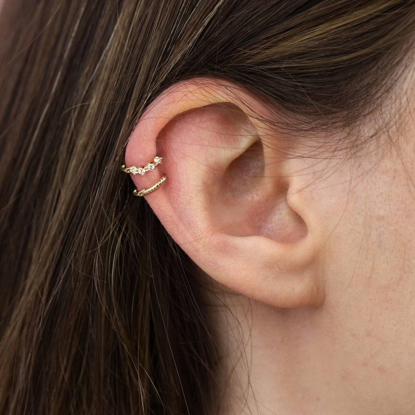 9ct Gold Tiny Claw Set CZ 7mm Helix Hoop 26Ga Piercing