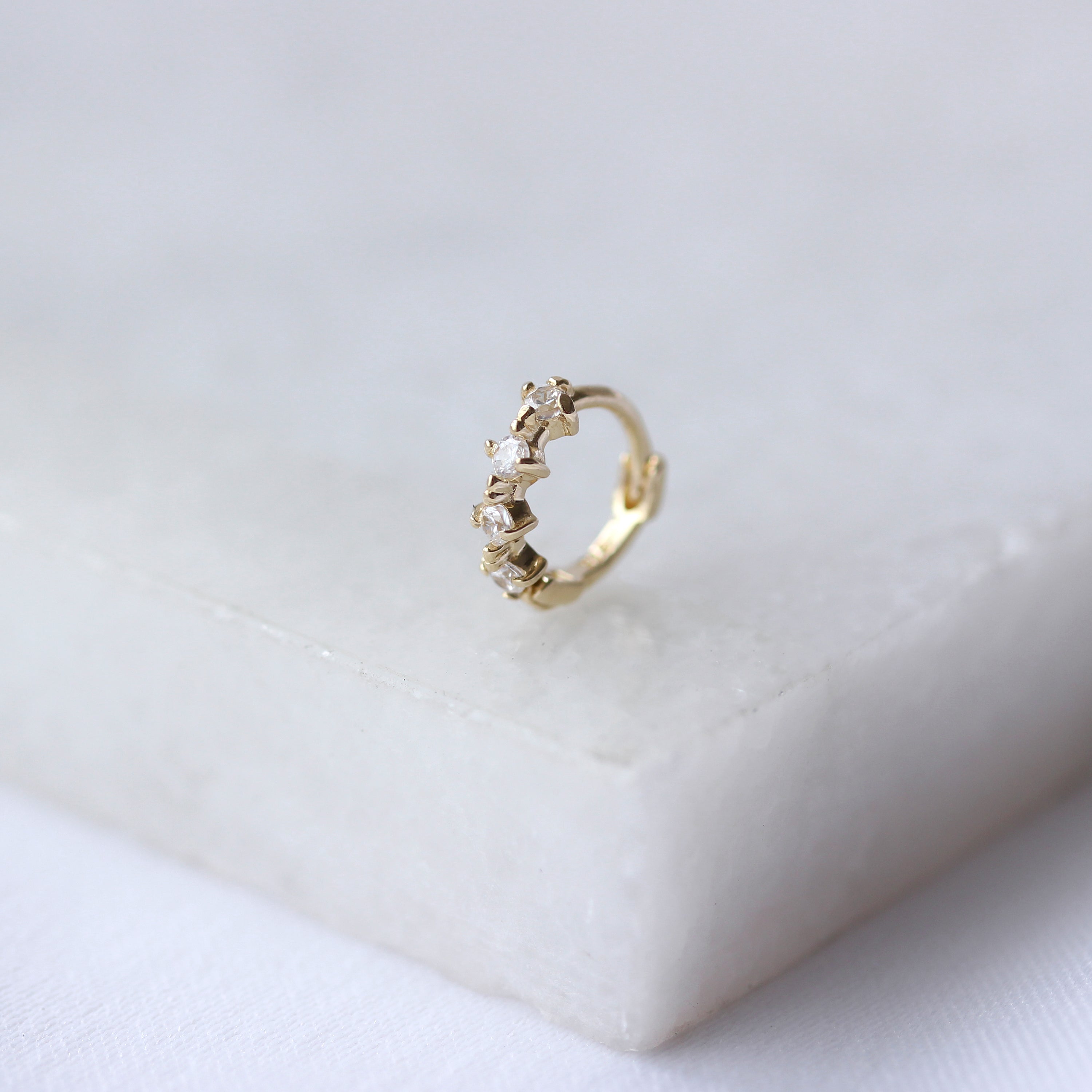 9ct Gold Tiny Claw Set CZ 7mm Helix Hoop 26Ga Piercing