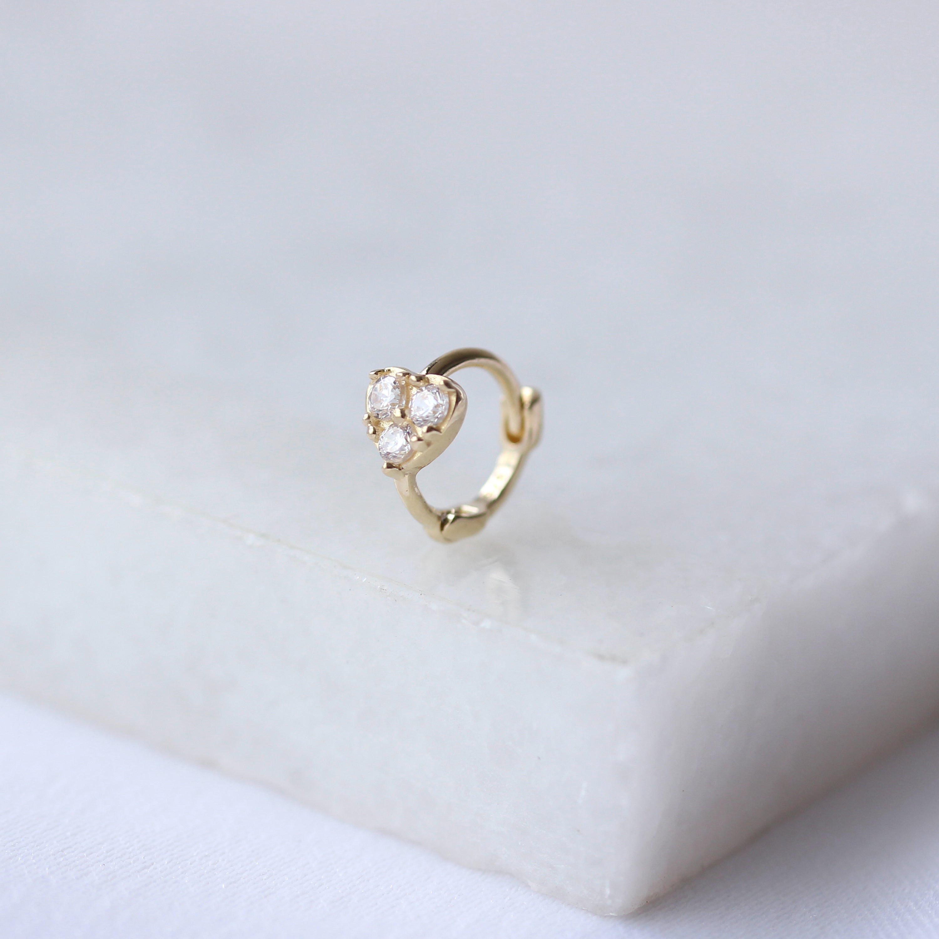 9ct Gold Tiny CZ Heart 7mm Helix Hoop 26Ga Piercing
