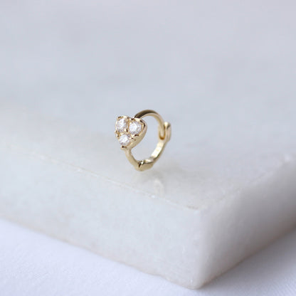 9ct Gold Tiny CZ Heart 7mm Helix Hoop 26Ga Piercing