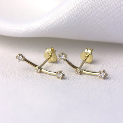 9ct Gold Triple CZ Climber Stud Earrings