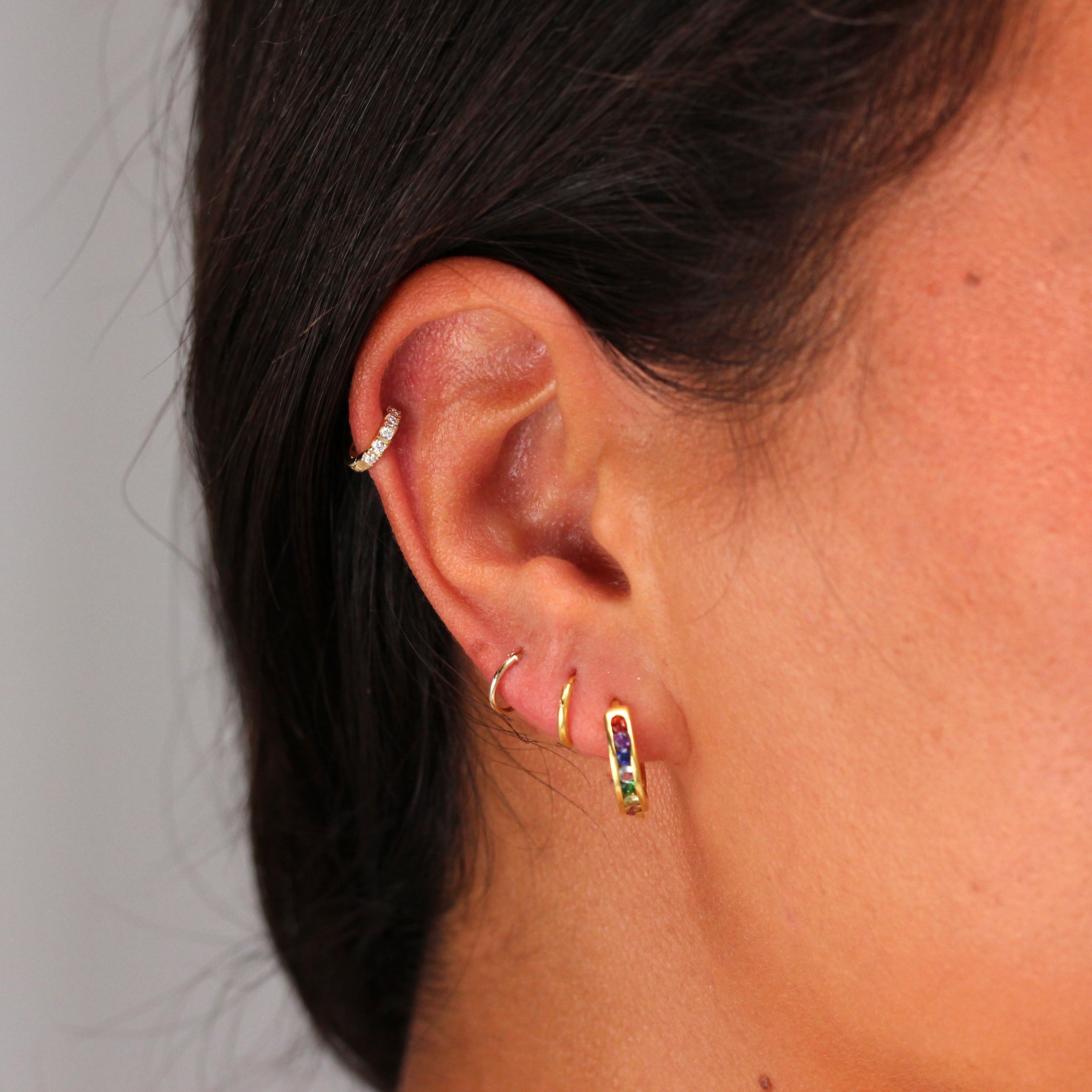 9ct Gold Tiny Pave CZ 8mm Helix Hoop 26Ga Piercing