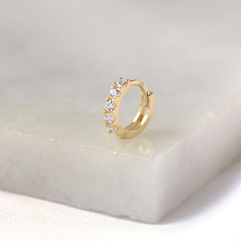 9ct Gold Tiny Pave CZ 8mm Helix Hoop 26Ga Piercing