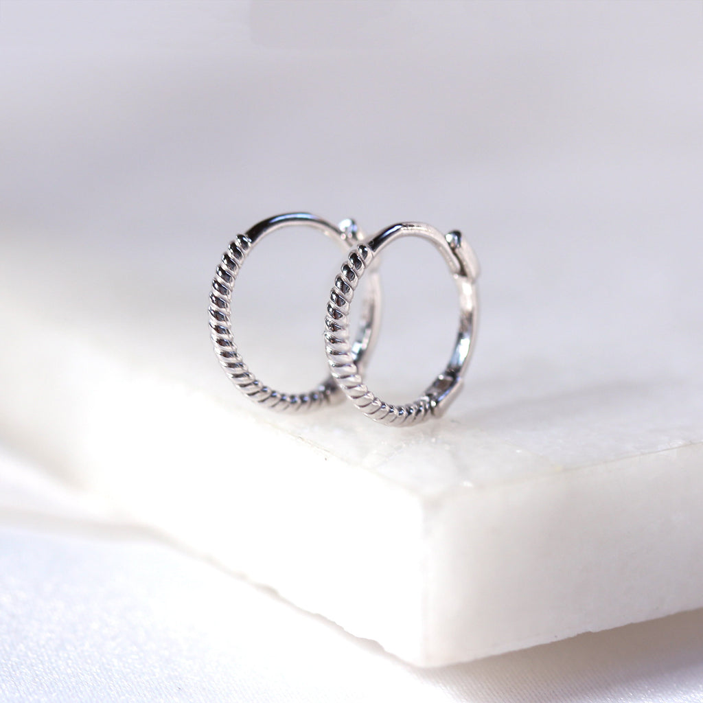 9ct White Gold Twist 11mm Huggie Hoop Earrings