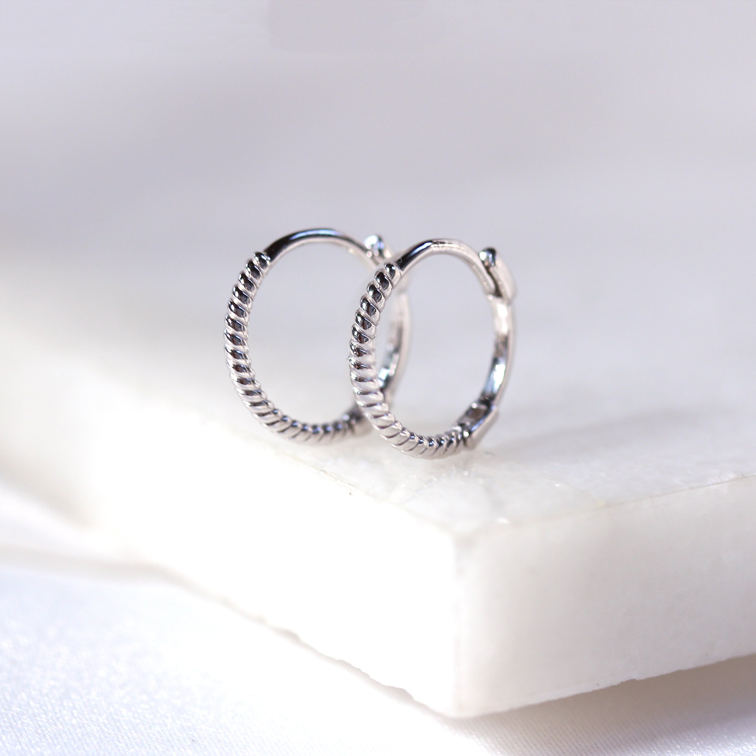 9ct White Gold Twist 11mm Huggie Hoop Earrings