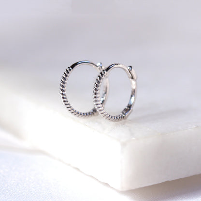 9ct White Gold Twist 11mm Huggie Hoop Earrings