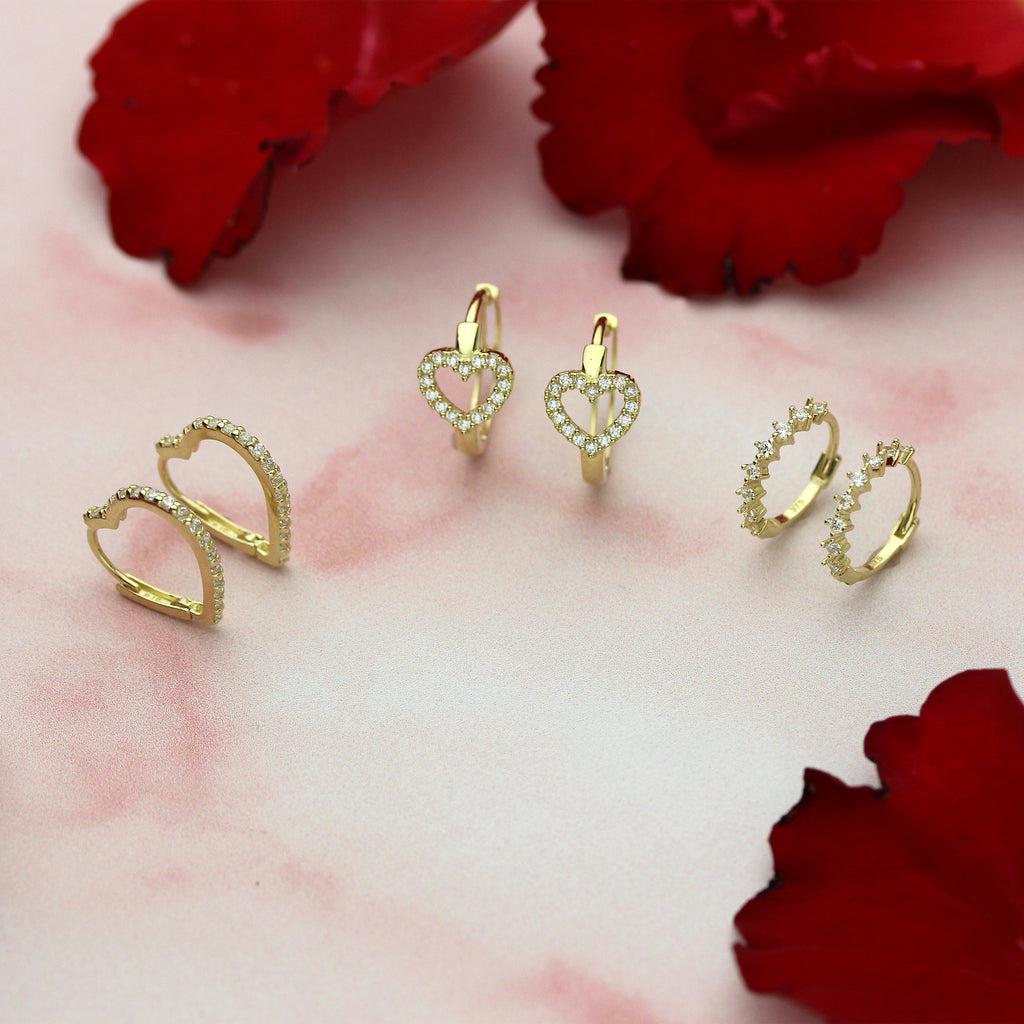 9ct Gold Claw Set CZ 12mm Huggie Hoop Earrings