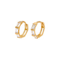 9ct Gold Baguette Set CZ 10mm Huggie Hoop Earrings
