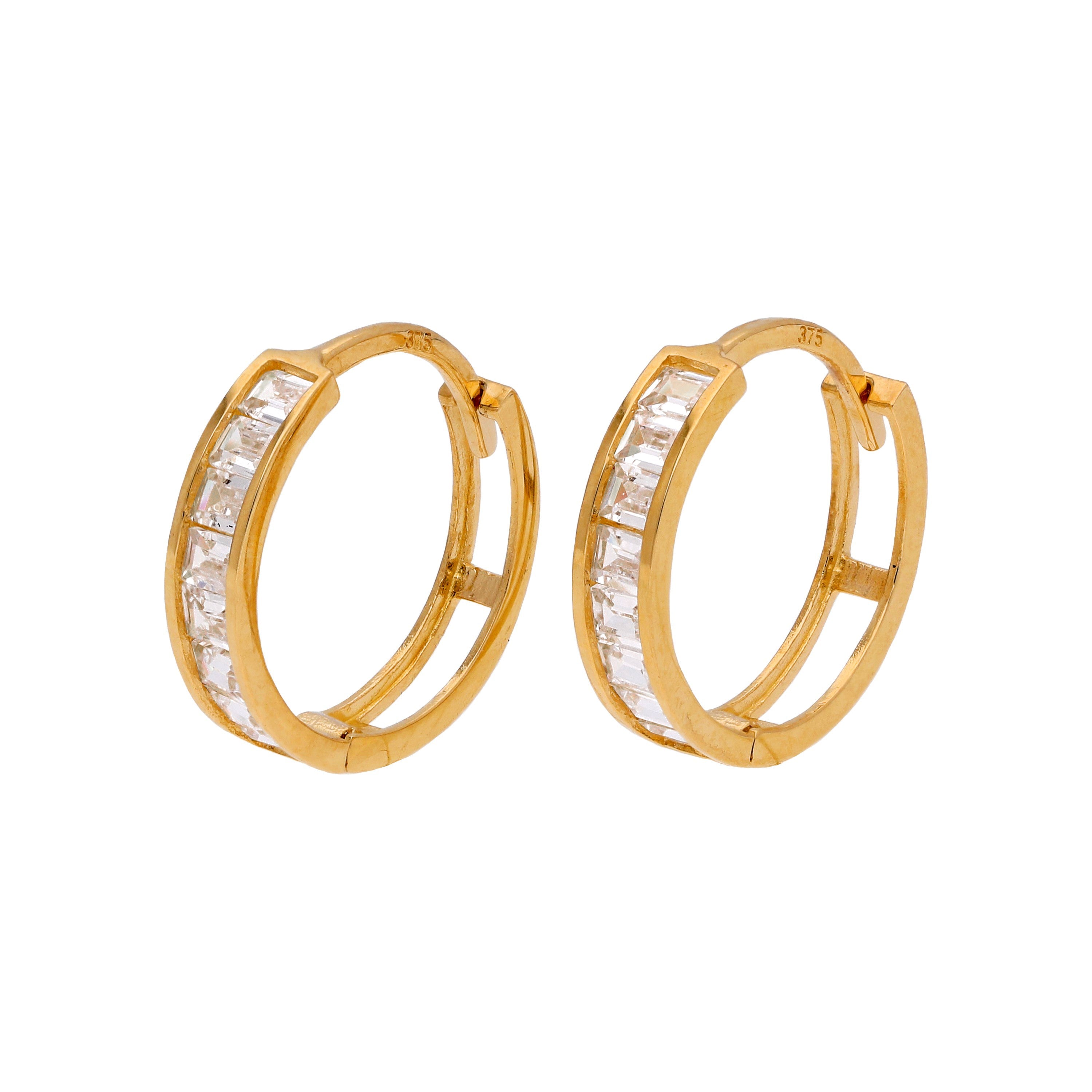 9ct Gold Princess CZ Channel Set 12mm Huggie Hoop Earrings