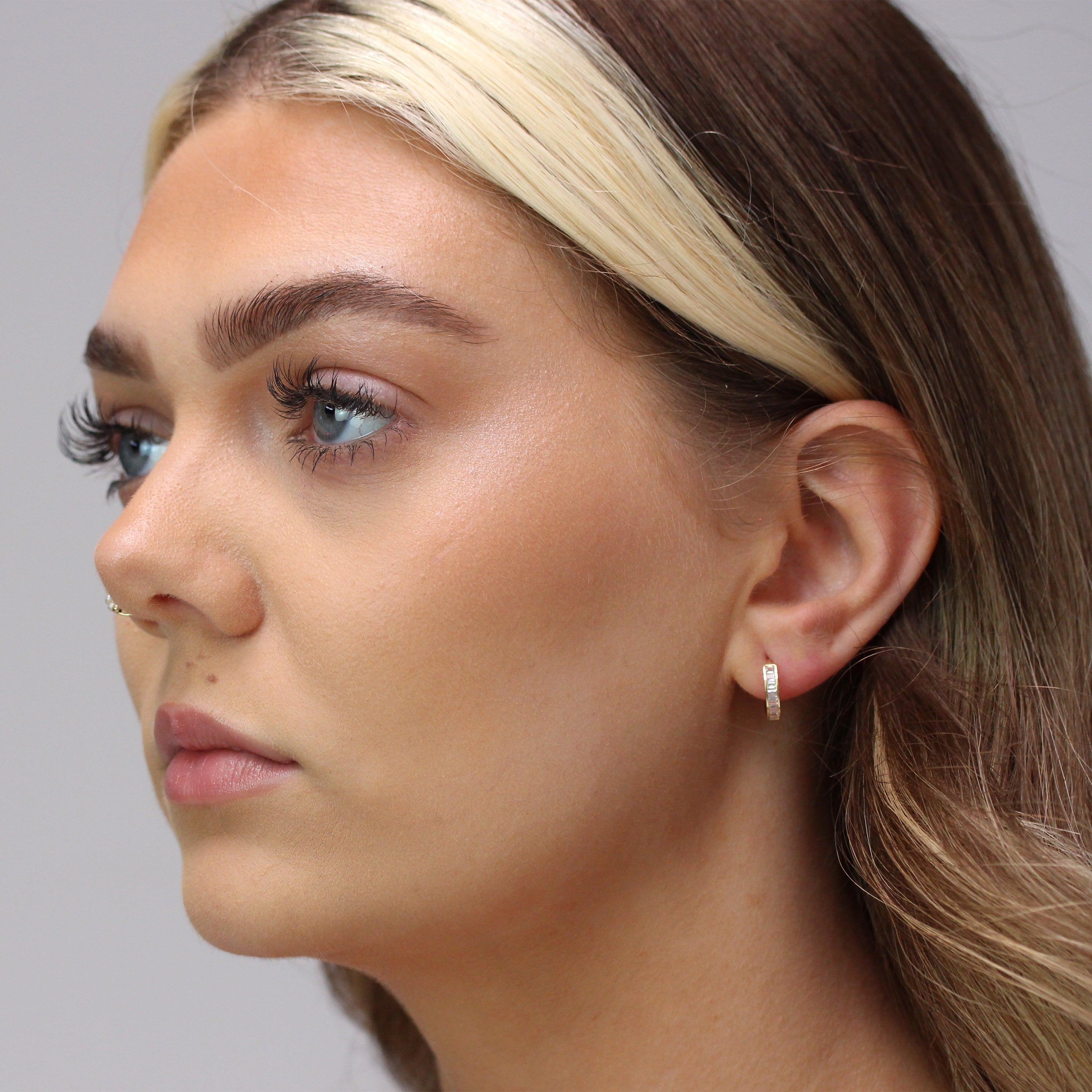 9ct Gold Princess CZ Channel Set 12mm Huggie Hoop Earrings