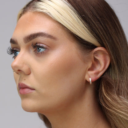 9ct Gold Princess CZ Channel Set 12mm Huggie Hoop Earrings