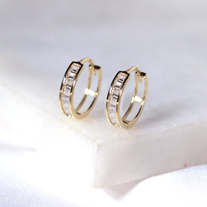 9ct Gold Princess CZ Channel Set 12mm Huggie Hoop Earrings