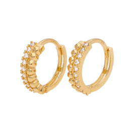 9ct Gold Beaded Bobble Pave Set CZ 13mm Huggie Hoop Earrings