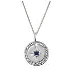Sterling Silver Sapphire CZ Star Medallion Necklace 14 - 32 Inches
