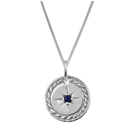 Sterling Silver Sapphire CZ Star Medallion Necklace 14 - 32 Inches