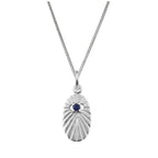 Sterling Silver Sapphire CZ Star Oval Medallion Necklace 14 - 32 Inches