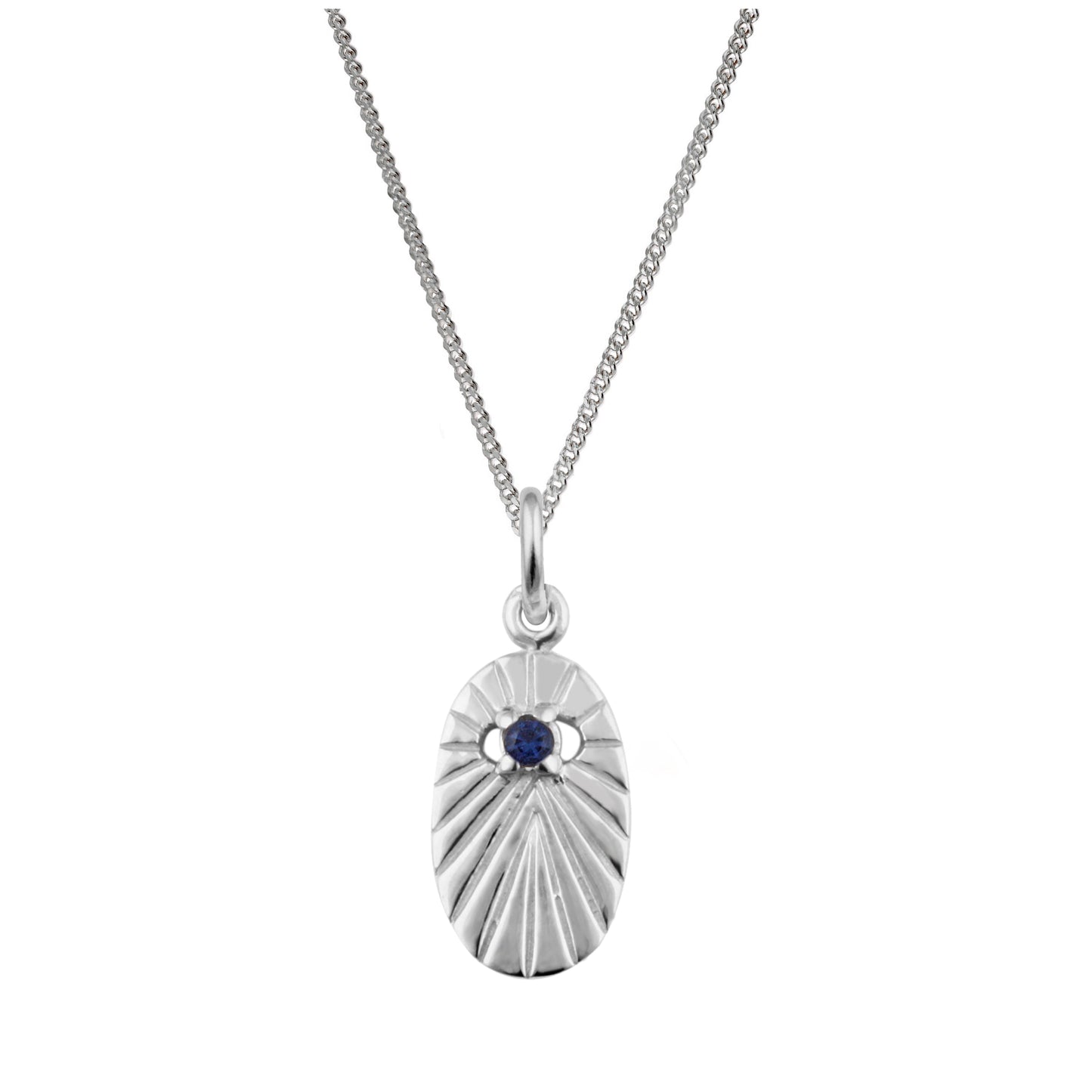 Sterling Silver Sapphire CZ Star Oval Medallion Necklace 14 - 32 Inches