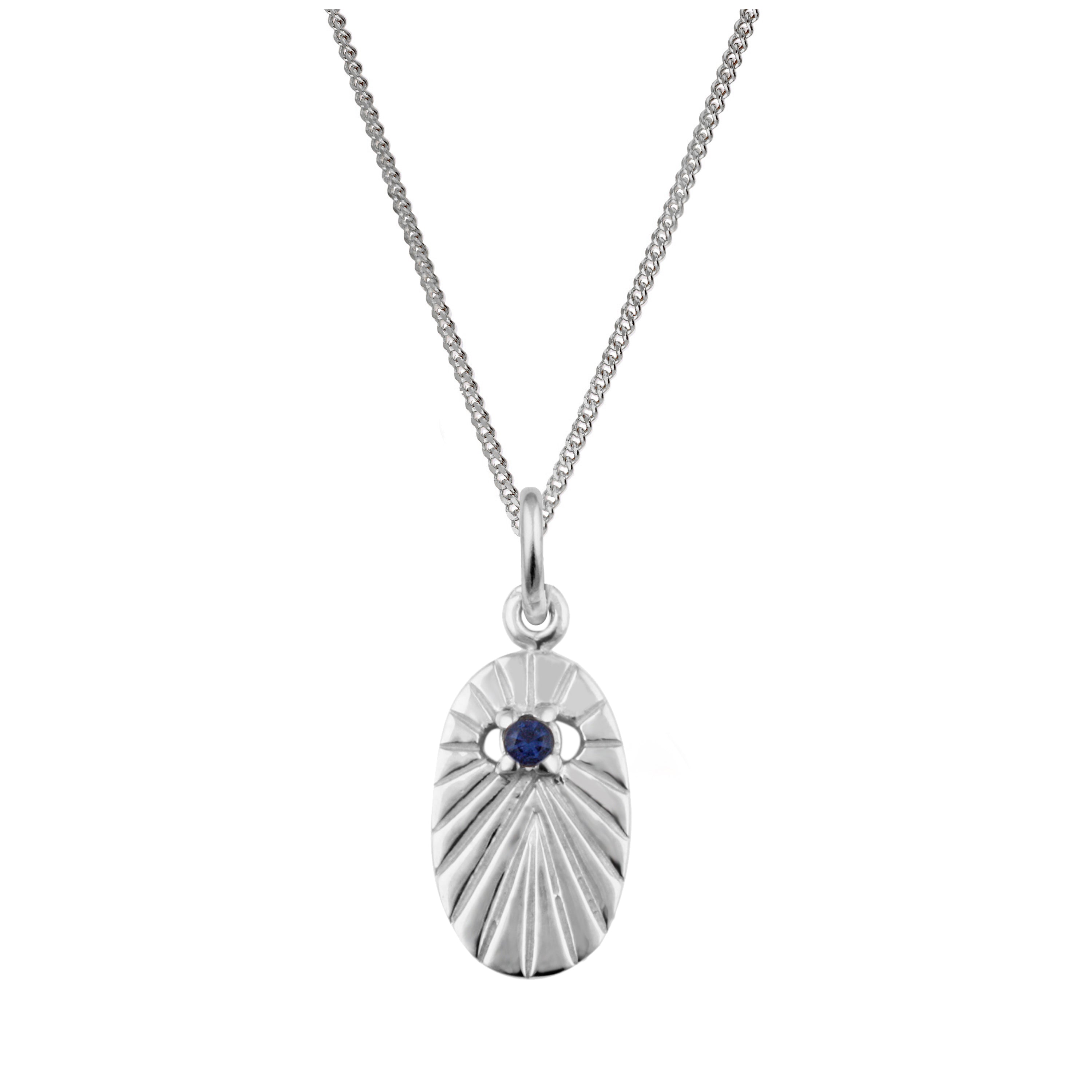 Sterling Silver Sapphire CZ Star Oval Medallion Necklace 14 - 32 Inches