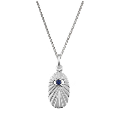Sterling Silver Sapphire CZ Star Oval Medallion Necklace 14 - 32 Inches