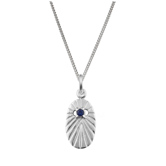 Sterling Silver Sapphire CZ Star Oval Medallion Necklace 14 - 32 Inches