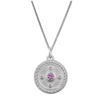 Sterling Silver Amethyst CZ Rope Medallion Necklace 14 - 32 Inches