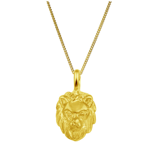 Tiny 3D Gold Plated Sterling Silver Lion Head Necklace 14 - 32 Inches