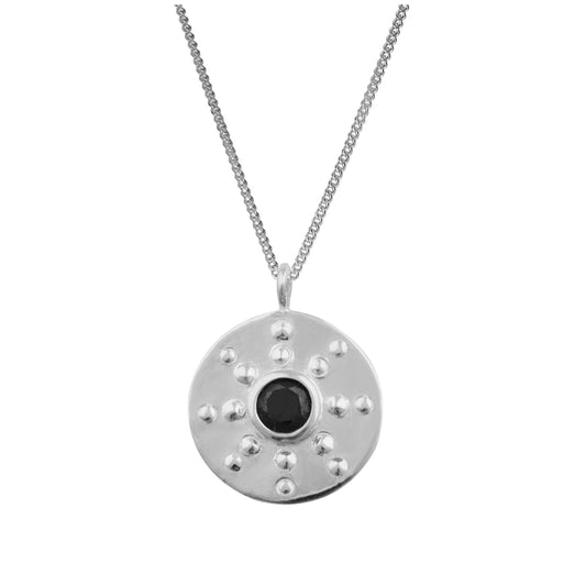 Sterling Silver Black CZ Medallion Necklace 14 - 32 Inches