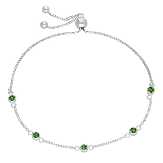 Sterling Silver Multi Emerald CZ May Birthstone Box Bracelet