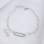 Sterling Silver Freshwater Pearl Bead Long Link Bracelet