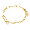 Gold Plated Sterling Silver Pearl Bead Long Link Bracelet