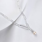 Sterling Silver Freshwater Pearl Bead Link Necklace 16 Inch