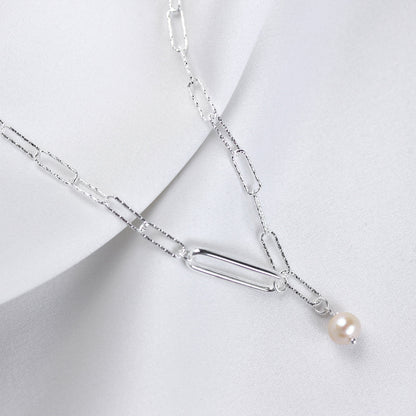Sterling Silver Freshwater Pearl Bead Link Necklace 16 Inch