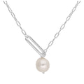 Sterling Silver Natural Freshwater Pearl Drop Link Chain Necklace