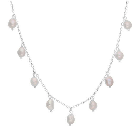 Sterling Silver Multi Freshwater Pearl Drop Necklace 16 Inch