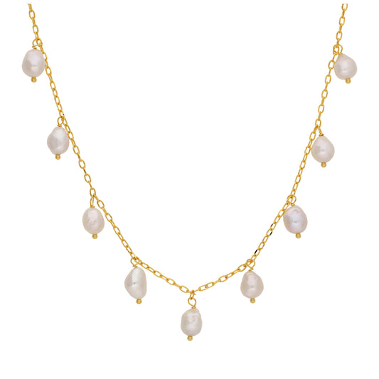Gold Plated Sterling Silver Multi Freshwater Pearl Drop Necklace