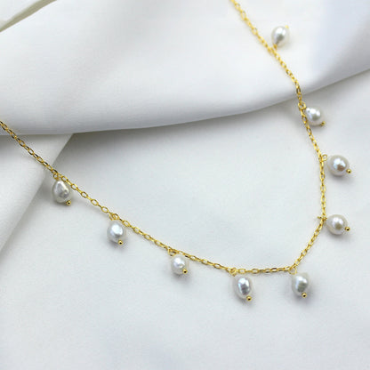 Gold Plated Sterling Silver Multi Freshwater Pearl Drop Necklace