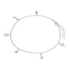 Sterling Silver Freshwater Pearl Charm CZ Star Moon Bracelet