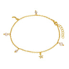 Gold Plated Sterling Silver Freshwater Pearl CZ Star Moon Bracelet