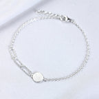 Sterling Silver Brushed Engravable Disc Long Link Bracelet