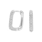Sterling Silver Ovate CZ Pave 15mm Hoop Huggie Earrings