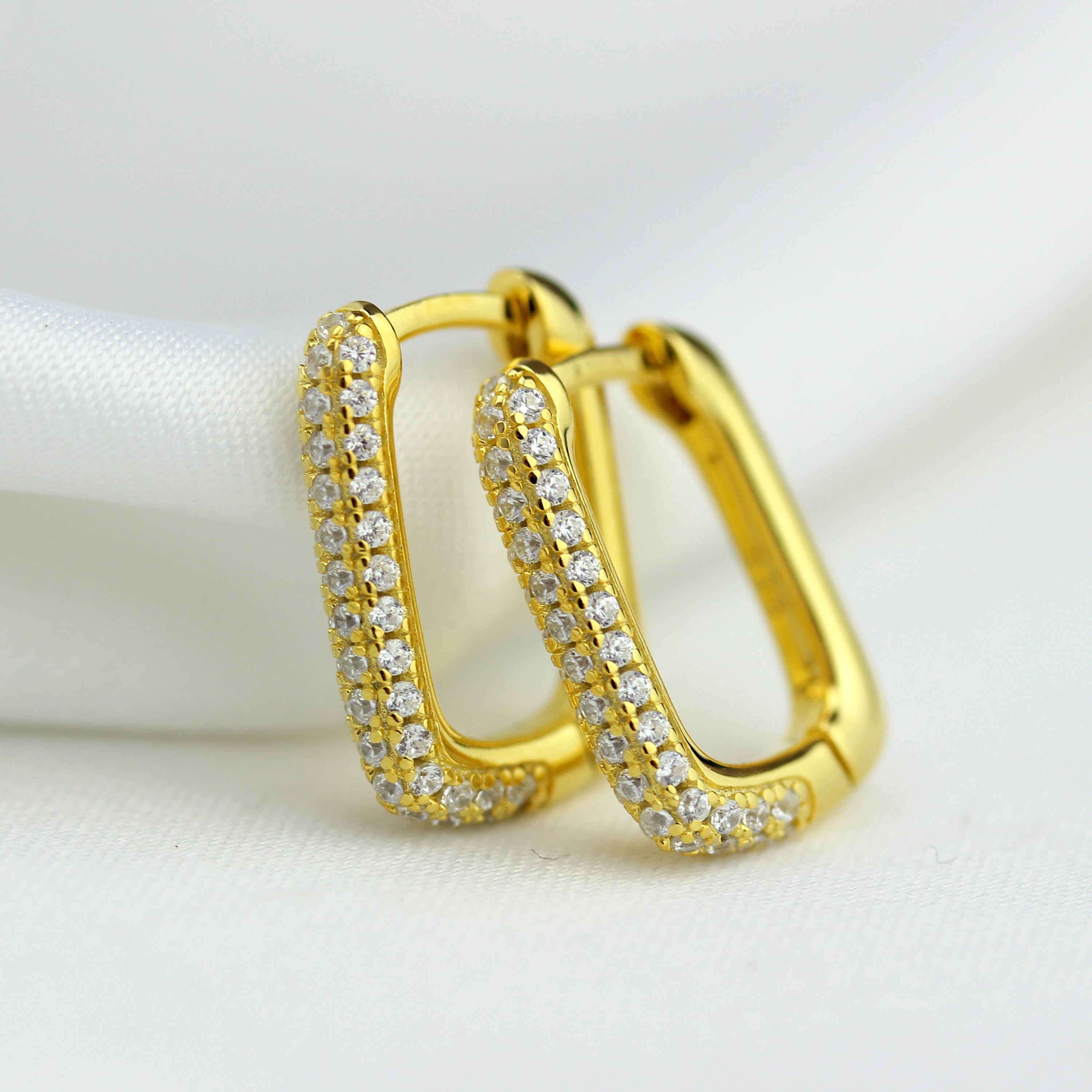 Gold Plated Sterling Silver Ovate CZ 15mm Hoop Earrings