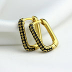 Gold Plated Sterling Silver Ovate Black CZ 15mm Hoop Earrings