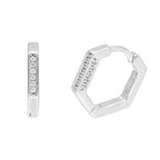 Sterling Silver CZ Encrusted 14mm Pentagon Huggie Hoop Earrings