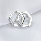 Sterling Silver CZ Encrusted 14mm Pentagon Huggie Hoop Earrings