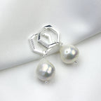 Sterling Silver Pearl CZ Charm 14mm Pentagon Hoop Earrings