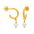 Gold Plated Sterling Silver Pearl Beaded Hoop Stud Earrings