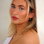 Gold Plated Sterling Silver Pearl Beaded Hoop Stud Earrings