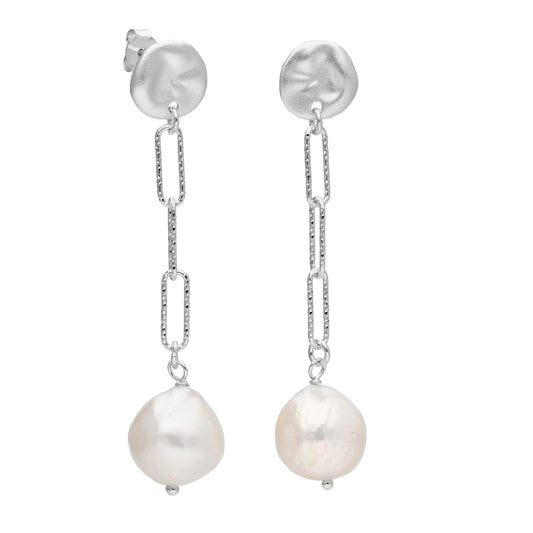 Sterling Silver Freshwater Baroque Pearl Drop Stud Earrings