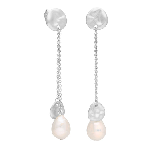 Sterling Silver Freshwater Baroque Pearl Drop Stud Earrings